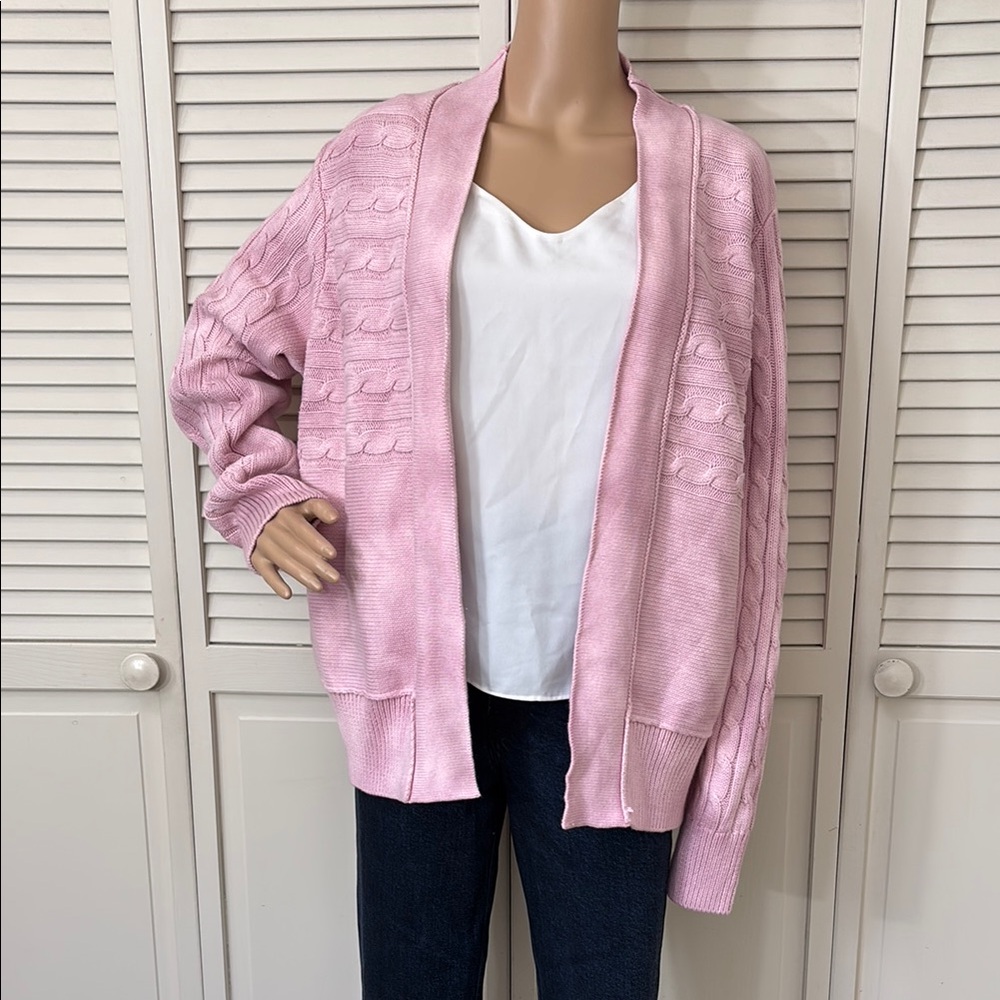 NWT Evy's Tree Pink Cable Cotton Cardigan Sweater Large